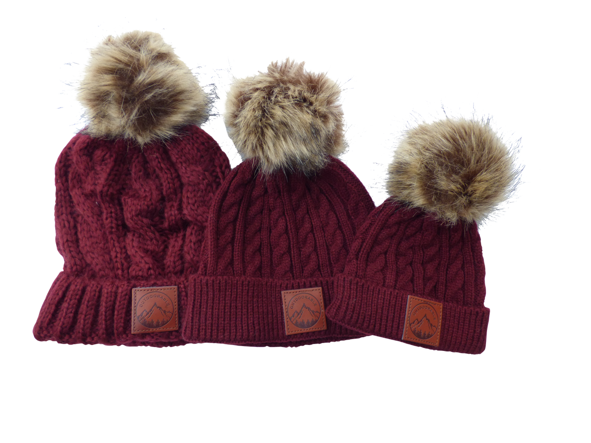Adult Maroon Pom Pom Beanie – OutdoorableKids display picture 1