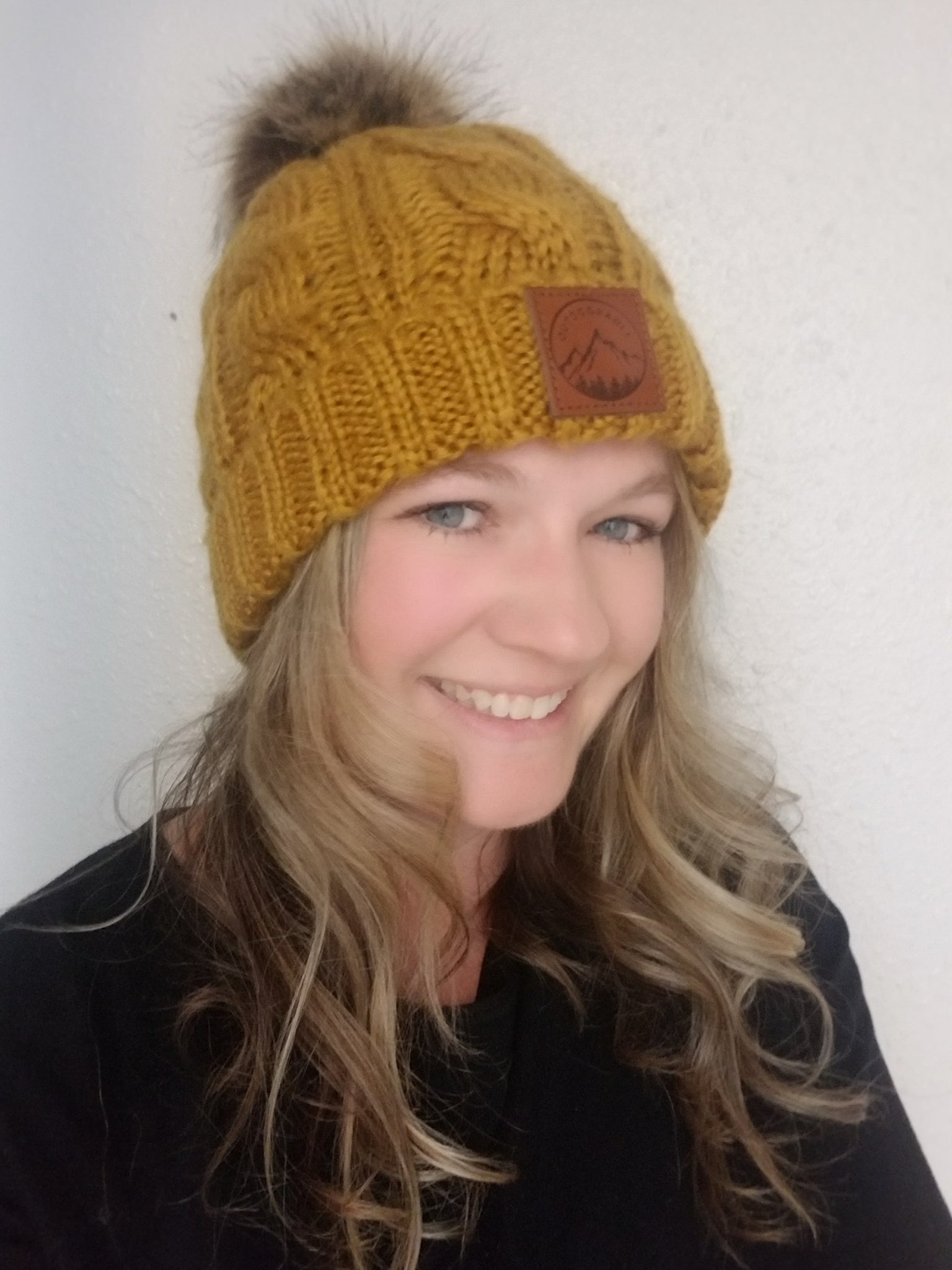 Adult Mustard Pom Pom Beanie