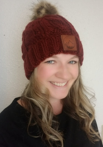 Adult Maroon Pom Pom Beanie