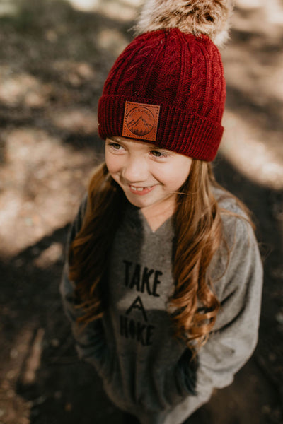 Child Maroon Pom Pom Beanie