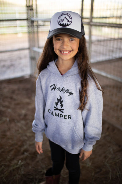Heavy Weight Happy Camper Grey Hoodie