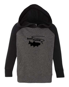 Gone Fishing Charcoal and Black Sleeve with White Hoodie