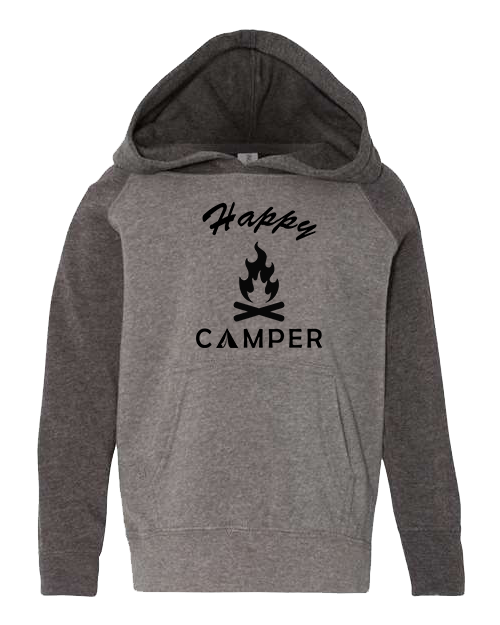 Happy Camper Grey and Charcoal Sleeve with Black Hoodie