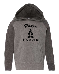 Happy Camper Grey and Charcoal Sleeve with Black Hoodie