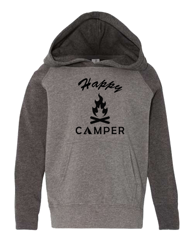 Happy Camper Grey and Charcoal Sleeve with Black Hoodie
