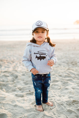 Heavy Weight Gone Fishing Grey Hoodie